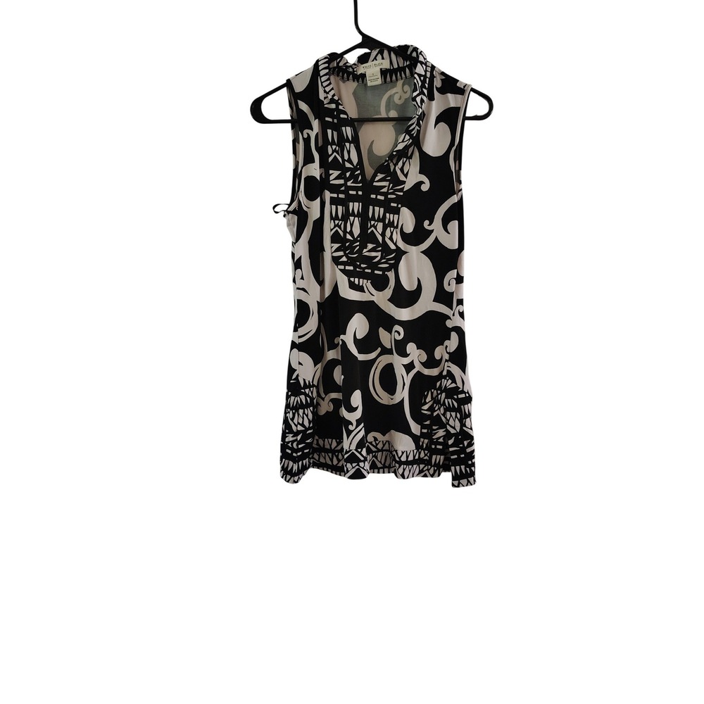 White House Black‎ Market Womens Black White Scroll Print Sleeveless Tunic Top S